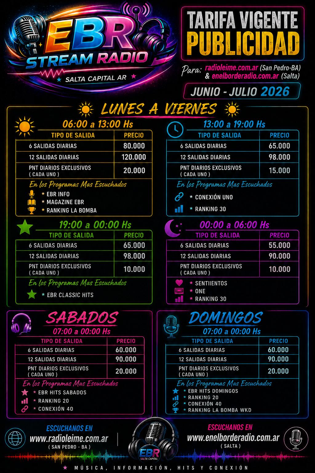 Tarifa Vigente Publicidad - EBR Stream Radio